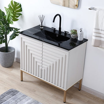 Rowan Geometric Modern Transitional 2-Shelf Bath Vanity Cabinet Only (Sink Basin Not Included)